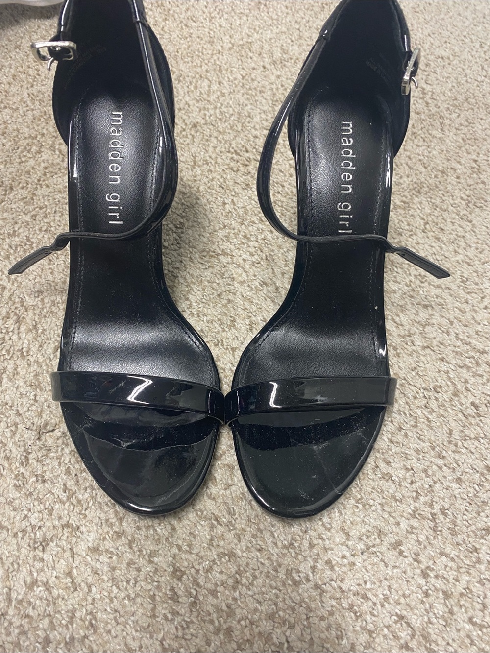 Madden Girl Black Patent Open-Toe Ankle-Strap Heels
